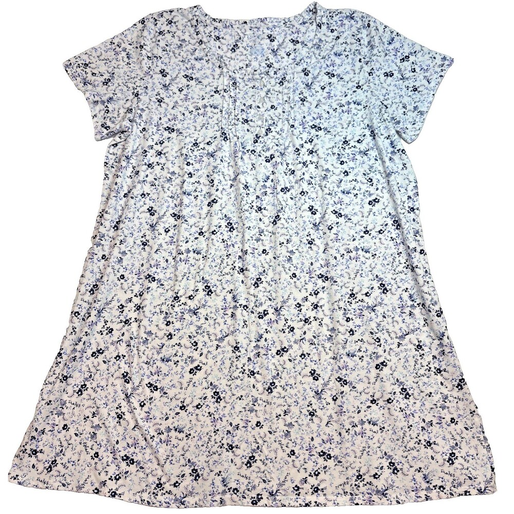 Adonna Flannel Nightgown Blue Floral Short Sleeve Womens Size XL